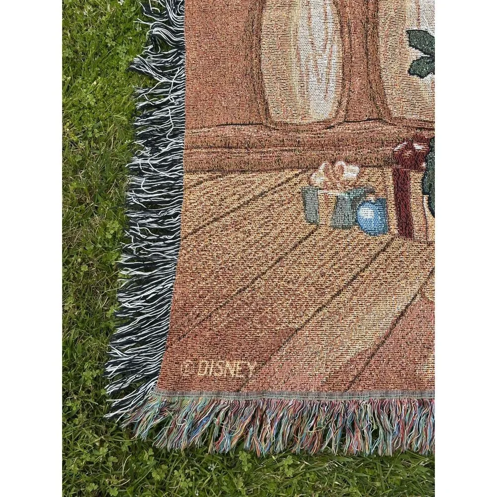 Vintage Disneyland Resort Christmas Woven Throw Blanket Mickey Pluto Duffy 50x60